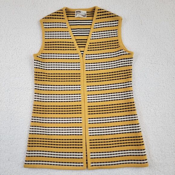 Vintage 100% Wool Knit Striped Sweater Vest Yellow Brown Montgomery Ward - Picture 1 of 8